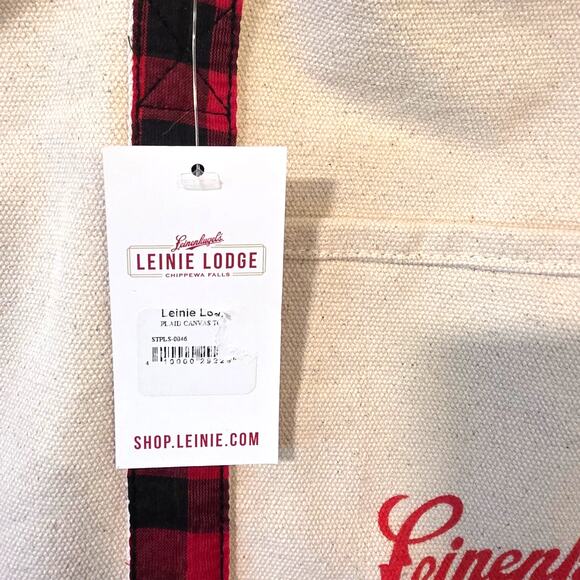 Leinenkugel's Beer Large Canvas Tote Bag Cream Buffalo Plaid Red Black NEW - Picture 5 of 5